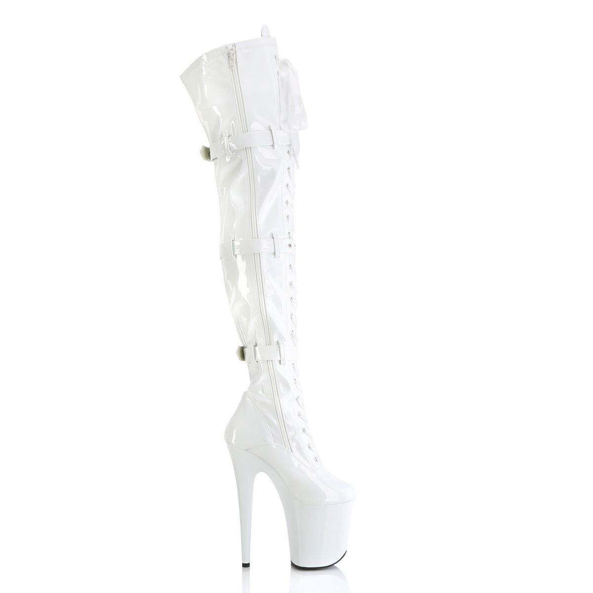 FLAMINGO-3028 8" Heel, 4" PF Lace-Up Front Thigh Boot, Side Zip
