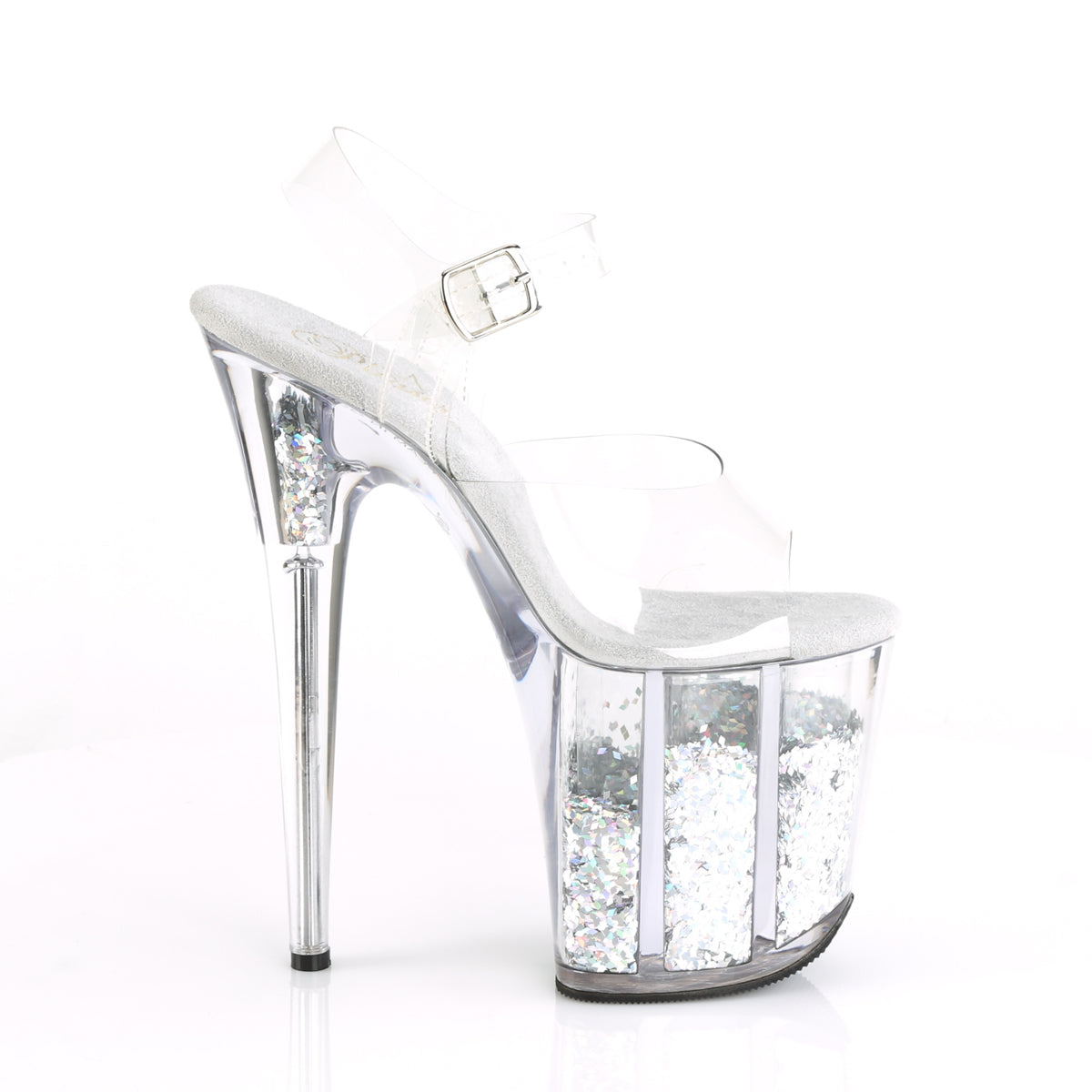 FLAMINGO-808GF 8" Heel, 4" Glitter Filled PF Ankle Strap Sandal