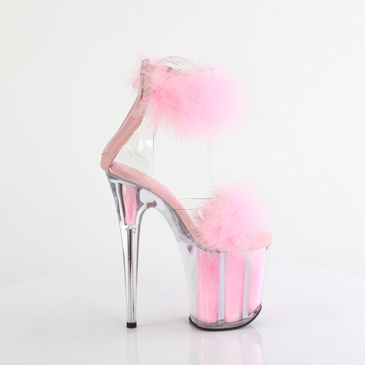 FLAMINGO-824F 8" Heel, 4" PF Marabou Fur Ankle Cuff Sandal, Back Zip