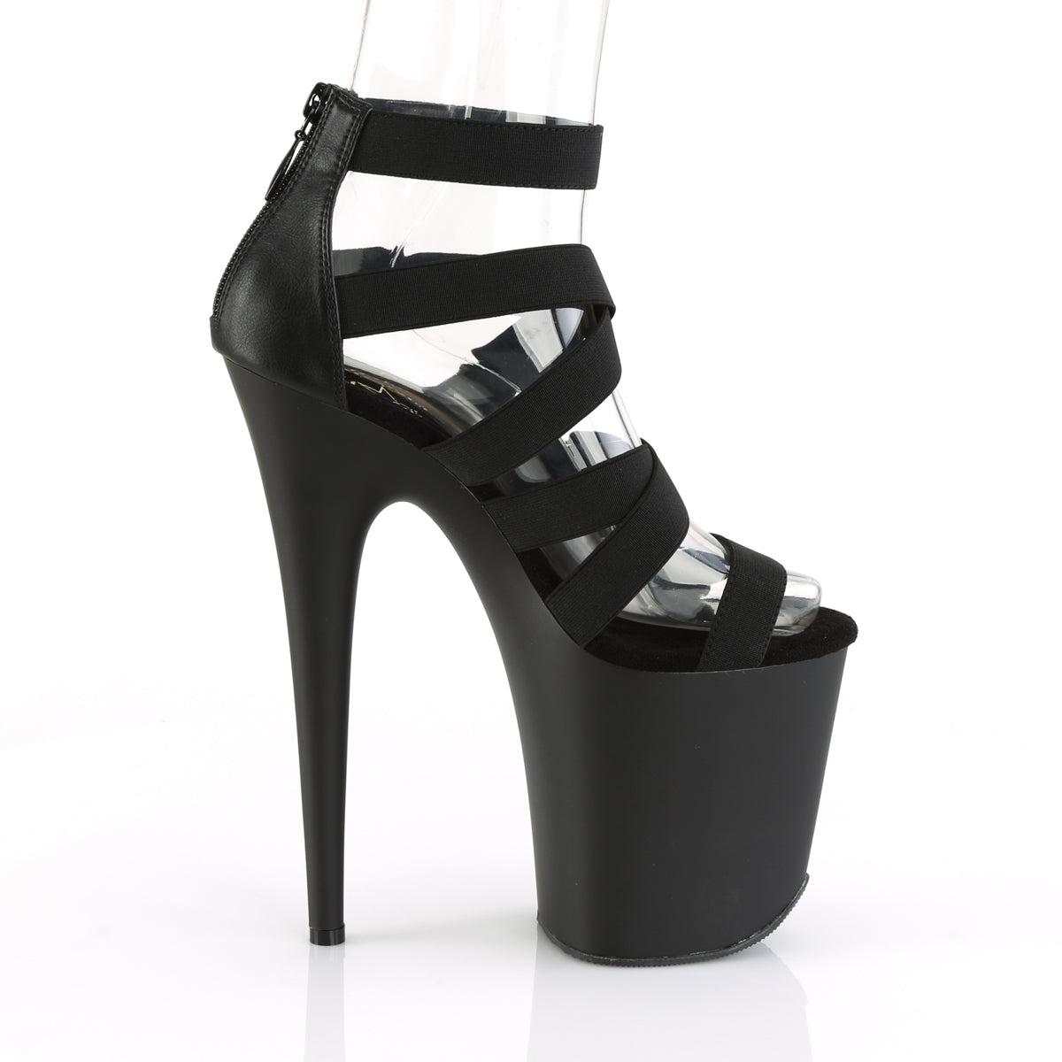 FLAMINGO-859 *8" Heel, 4" PF Ankle Strap Criss Cross Sandal, Back Zip