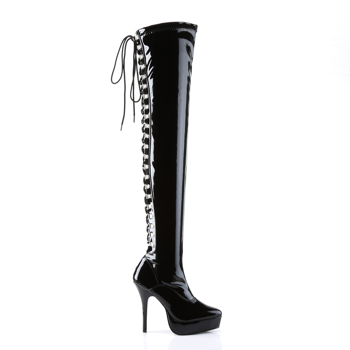 INDULGE-3063 5 1/4" Back Lace-Up Stretch PF Thigh Boot