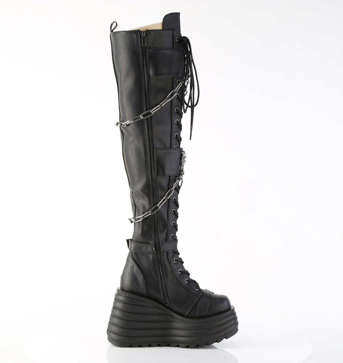 MORTE-312 4 1/2" Platform Lace-Up Thigh-High Boot, Inside Zip