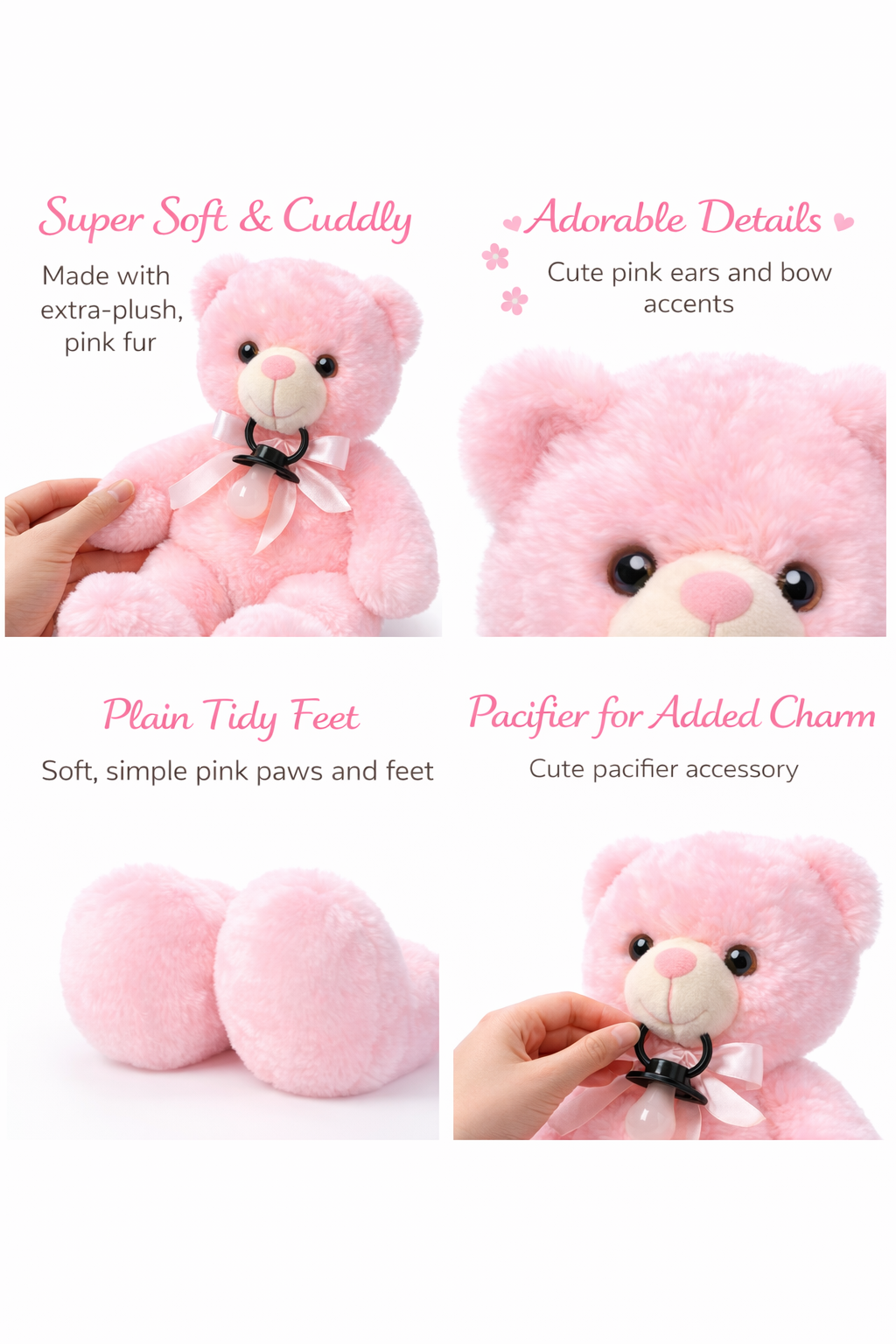 LED Light-Up Teddy Bear Plush Pink/Blue Glowing Stuffed Bear with Adult Pacifier
