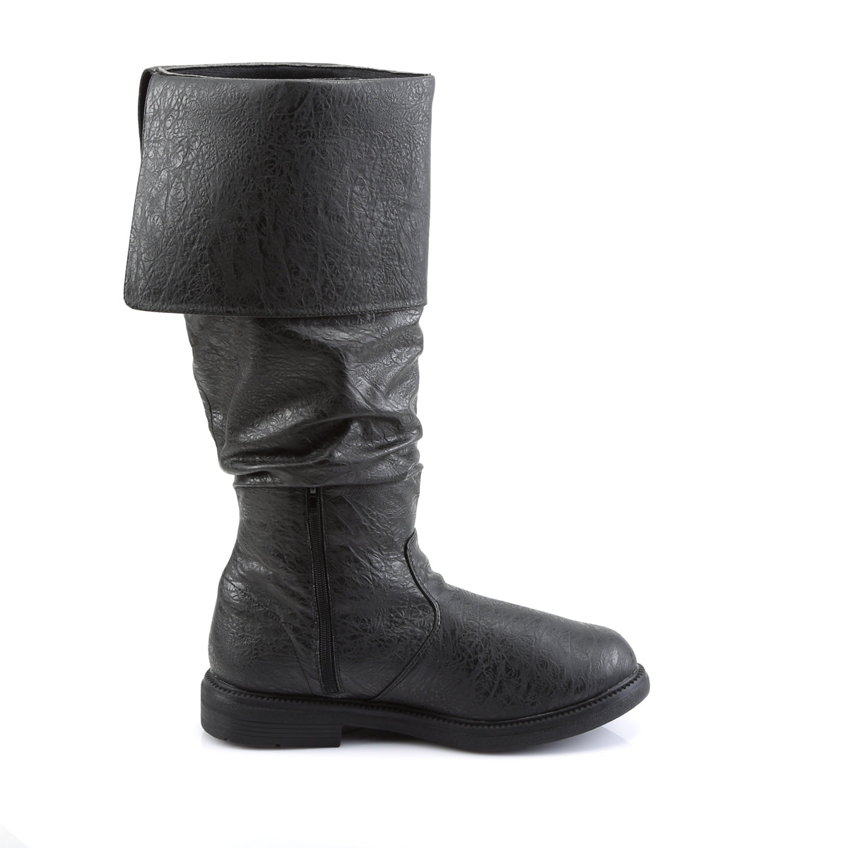 ROBINHOOD-100 1" Flat Heel, Cuffed Knee High Renaissance Boot, Side Zip