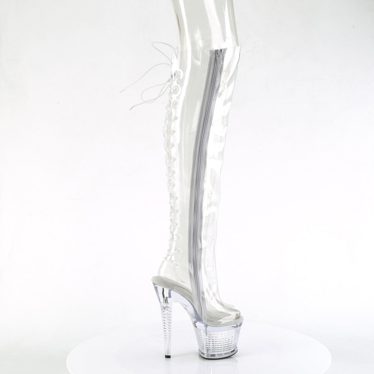 SPECTATOR-3019C *7" Heel, 3" Textured PF Open Toe/Heel OTK Boot, Side Zip