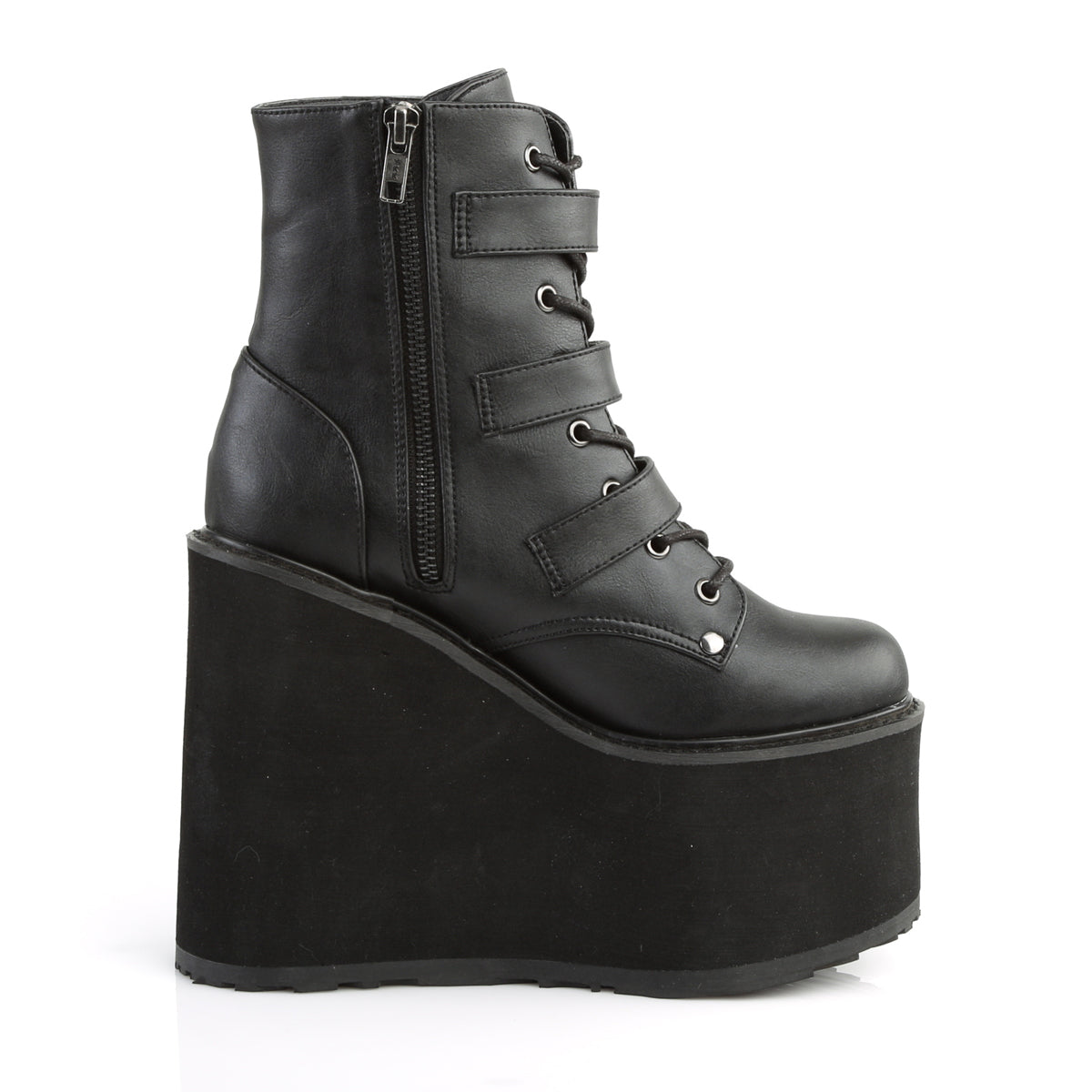 SWING-103 5 1/2" PF Lace-Up Ankle Boot w/ 3 Buckle Straps, Side Zip