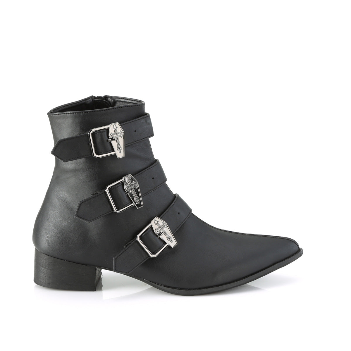 WARLOCK-50-C 1 1/2" Block Heel Pointed Toe Ankle Boot, Side Zip