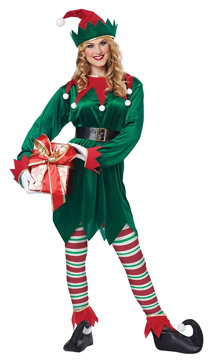 California Costume Christmas Elf Adult Costume,(Used; no belt no package)