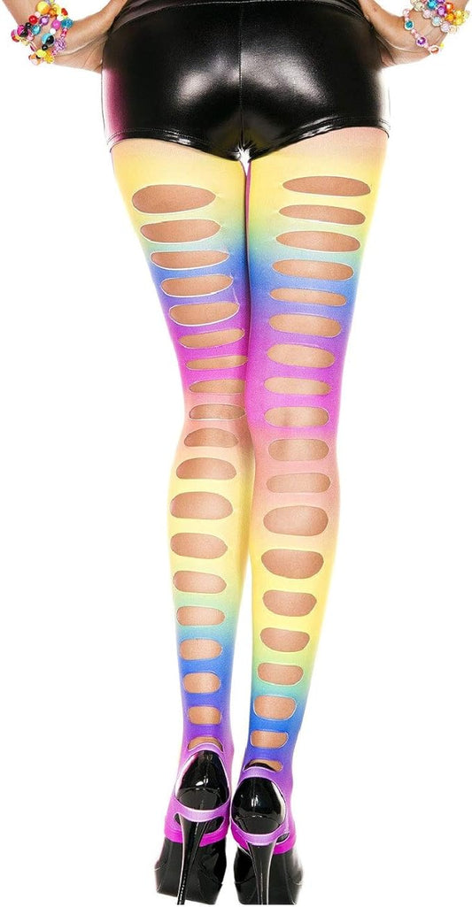MUSIC LEGS Big Hole Spandex Stirrup Leggings, Rainbow
