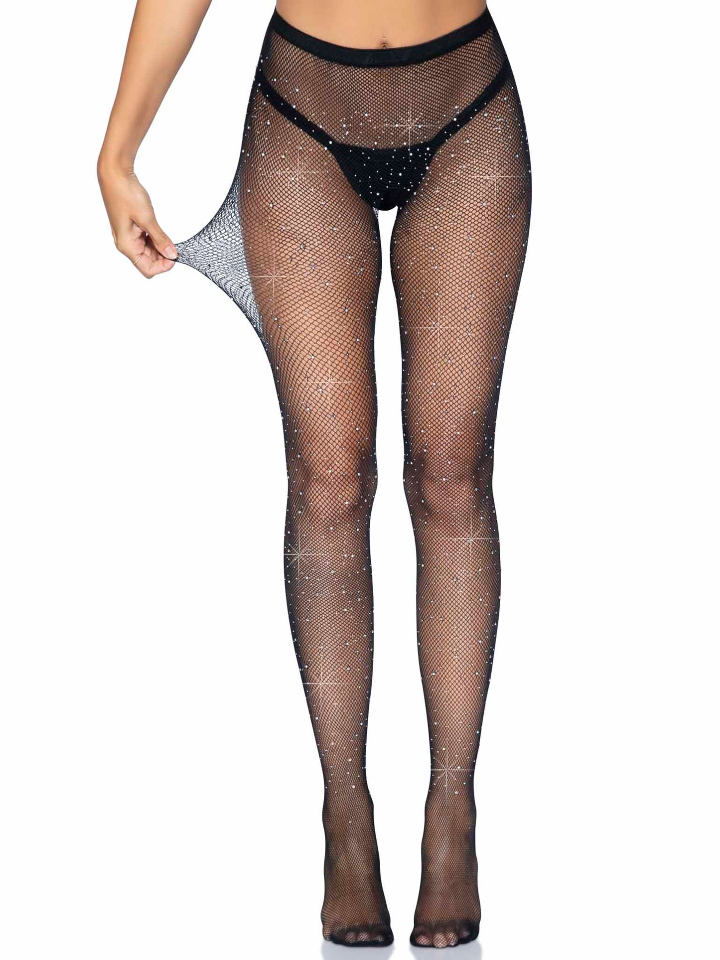 Rhinestone Fishnet Crotchless Tights With Cheeky Open Back