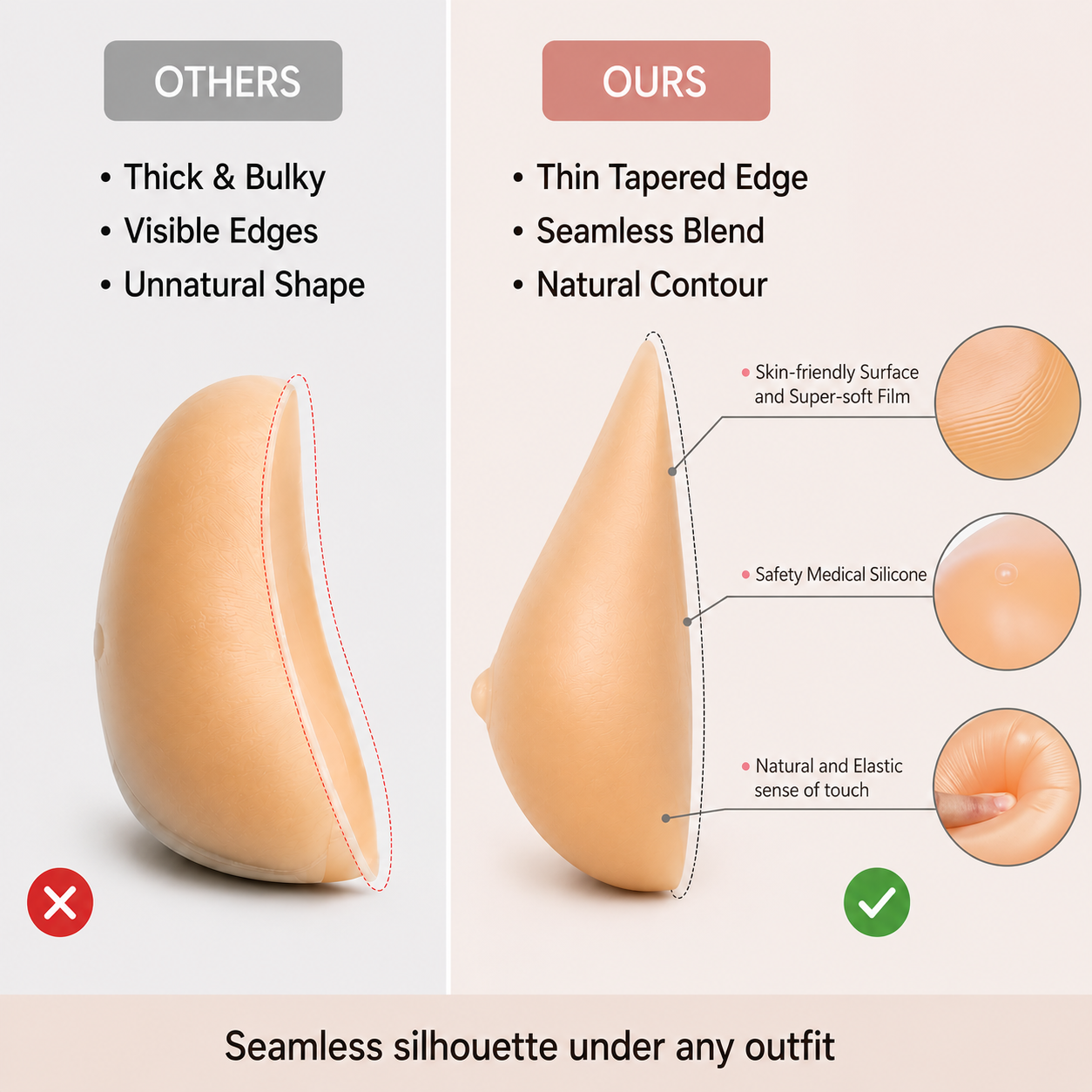 Envy Body Shop Concave Beige Tear Drop Swim Silicone Breast Forms