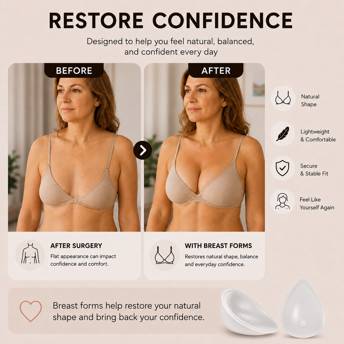 Envy Body Shop Concave Clear Tear Drop Swim Silicone Breast Forms
