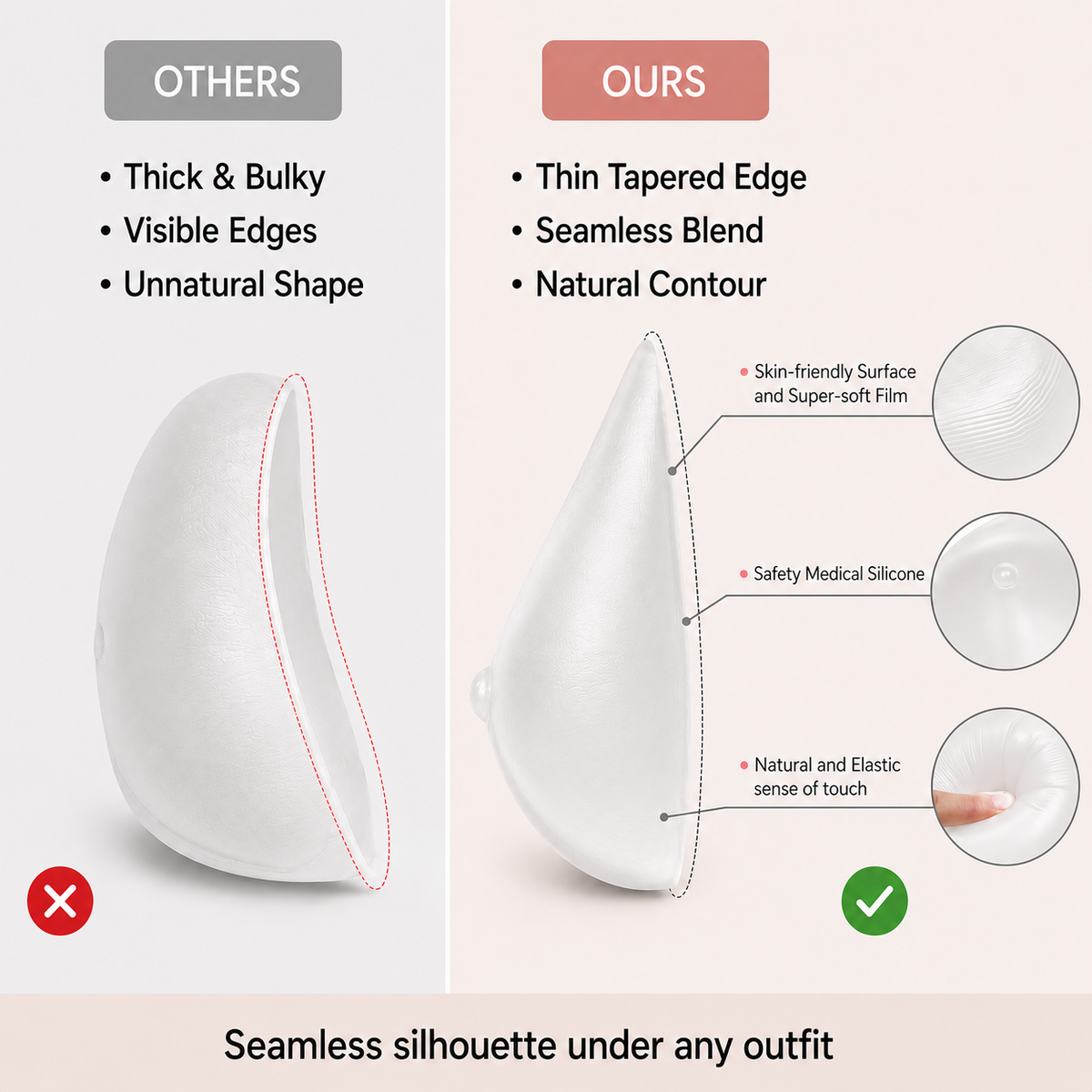 Envy Body Shop Concave Clear Tear Drop Swim Silicone Breast Forms