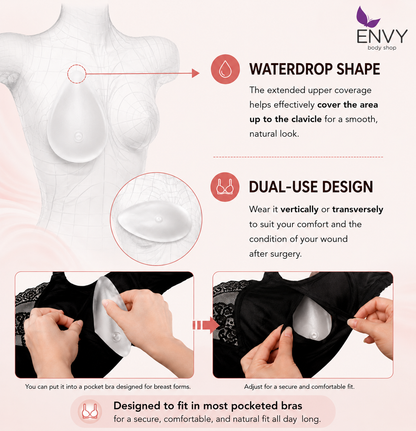 Envy Body Shop Concave Clear Tear Drop Swim Silicone Breast Forms