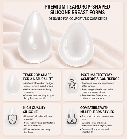 Envy Body Shop Concave Clear Tear Drop Swim Silicone Breast Forms