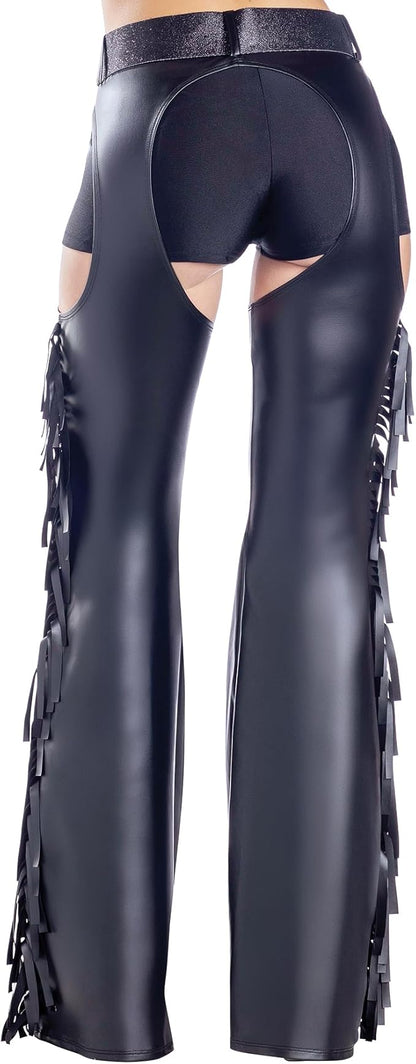 Dreamgirl womens Coated Denier Chap With Studs and Fringe Detailing on the Sides