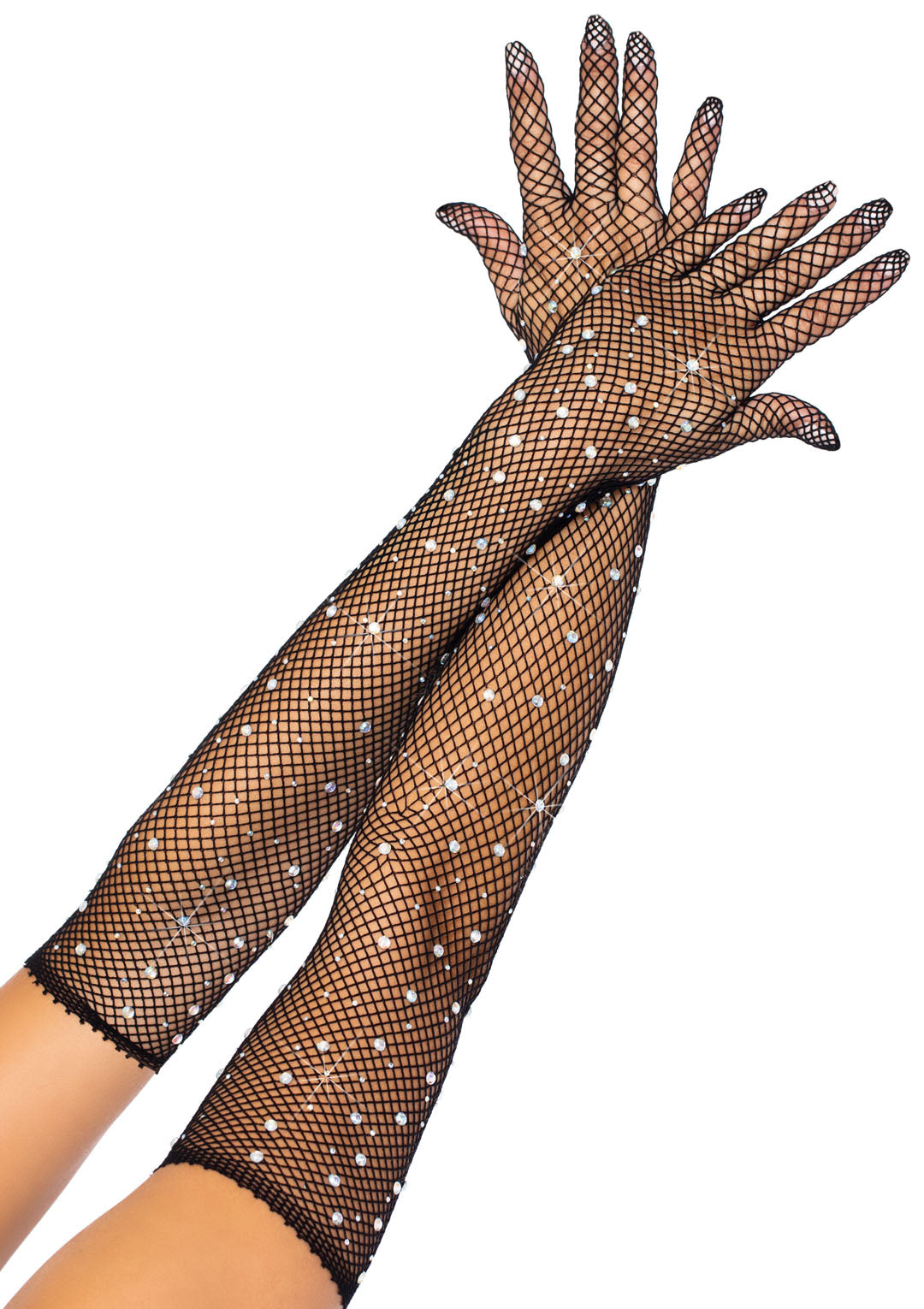 Rhinestone Fishnet Opera Length Gloves