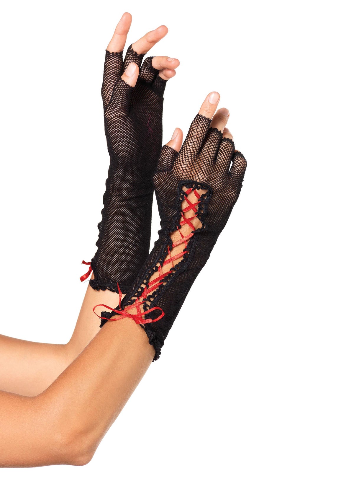 Lace-Up Fishnet Fingerless Gloves