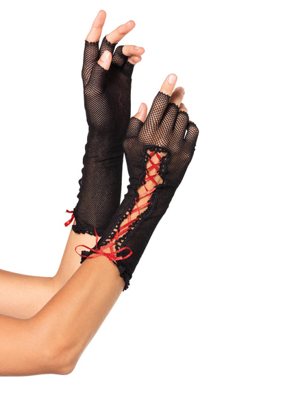 Lace-Up Fishnet Fingerless Gloves