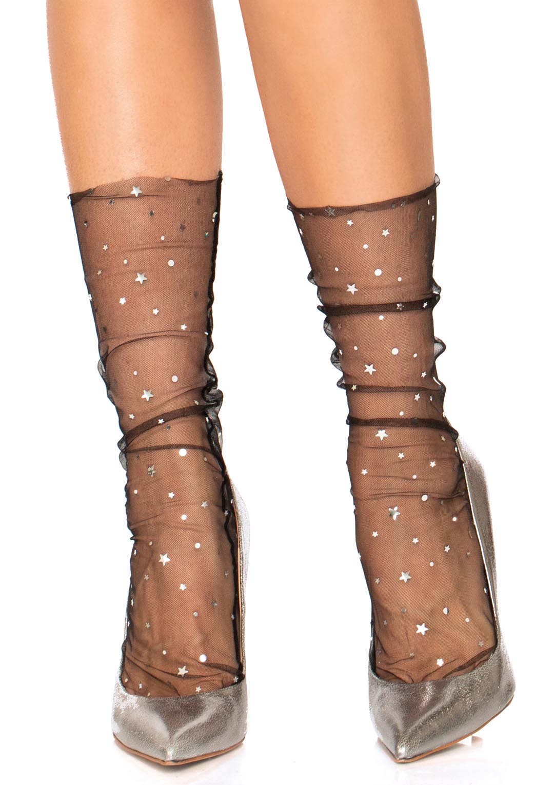 Stars And Moons Embellished Sheer Tulle Anklet Sock