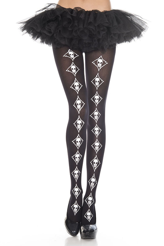 Skull Print Pantyhose ML
