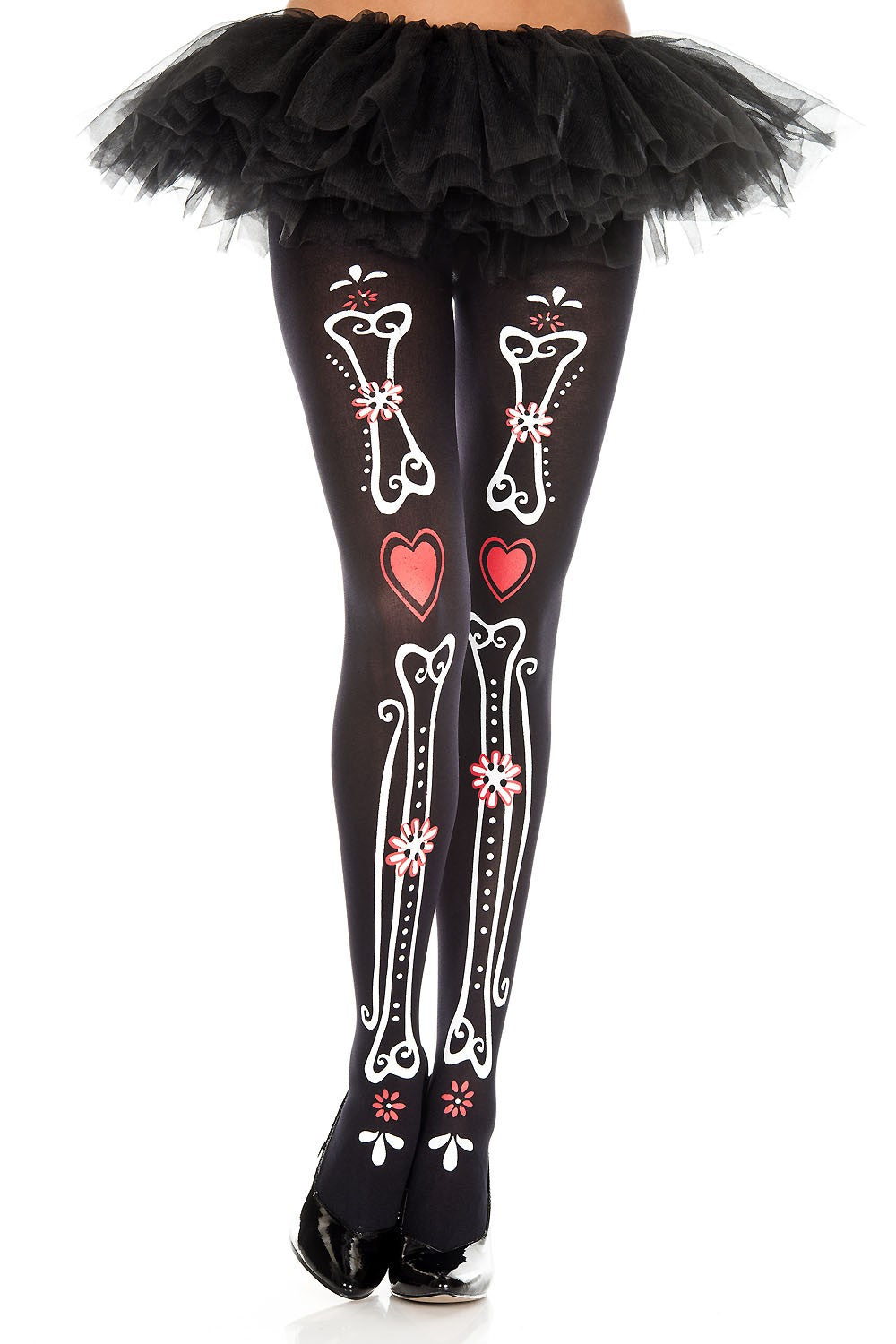 Bone and Heart Print Pantyhose ML