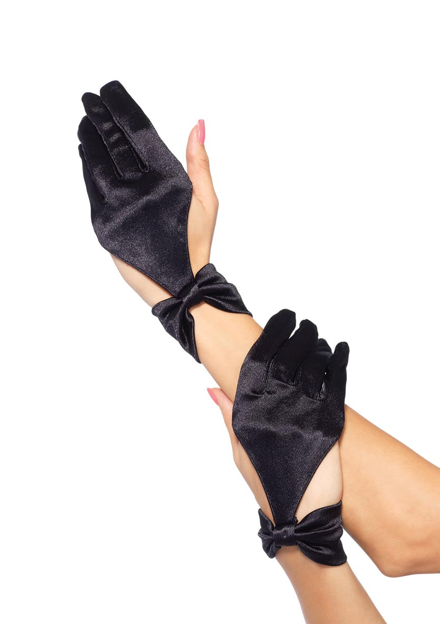 Satin Cut Out Gloves with Bow Wrist Detail