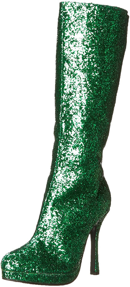(Used) Ellie Shoes 421-ZARA 4" Knee-High Boot with Glitter, Green Glitter, Size 7
