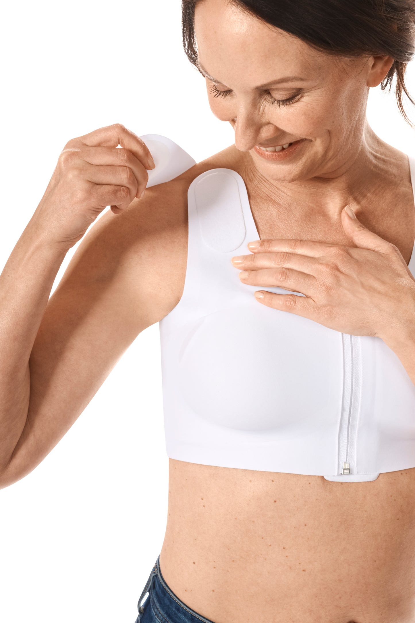 Amoena Lymph Flow Wire Free Front Closure Compression Bra, White (No Box)