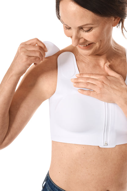 Amoena Lymph Flow Wire Free Front Closure Compression Bra, White (No Box)