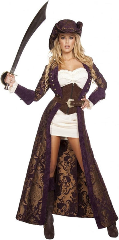 Sexy Pirate Costume Women, ROMA 6 Pc Decadent Pirate Diva Halloween Costumes for Women Adult, Brocade Jacket with Mini Dress