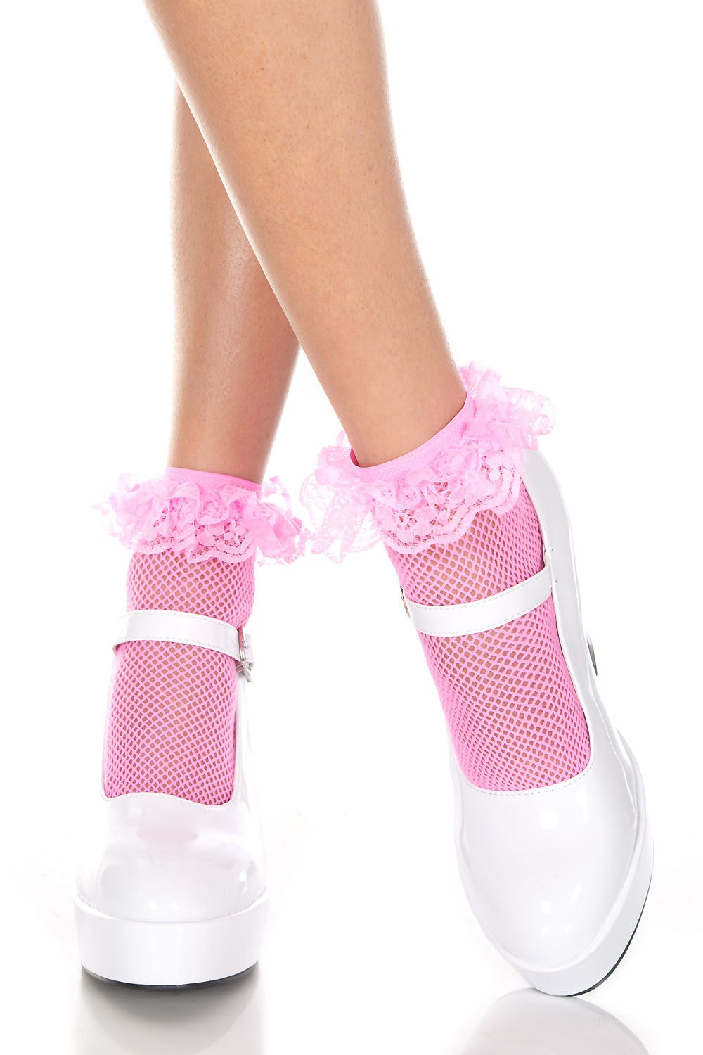 Fishnet Anklet With Ruffle Trim