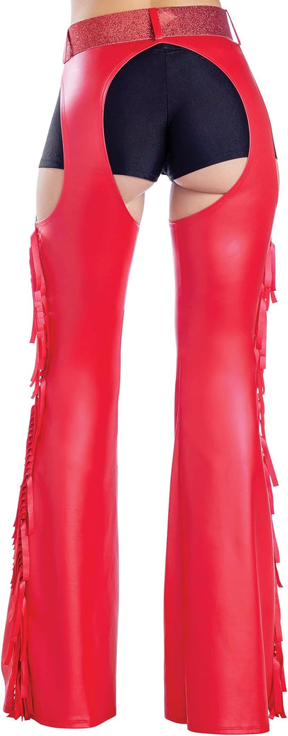 Dreamgirl womens Coated Denier Chap With Studs and Fringe Detailing on the Sides