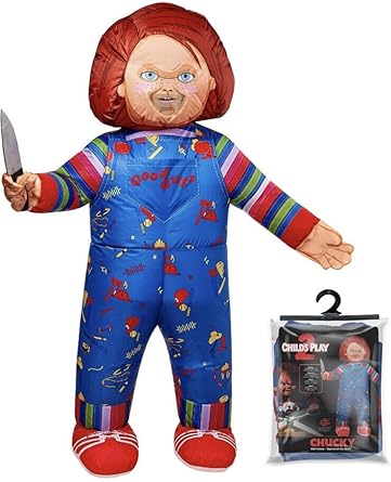 Rubies Licensed Chucky Inflatable Costume- Inflatable Costume Adult Chucky Doll Life Size 6’ Chucky Costume Lightweight Built-In Fan Blow Up Costumes for Adults Funny Halloween Costumes for Men Women