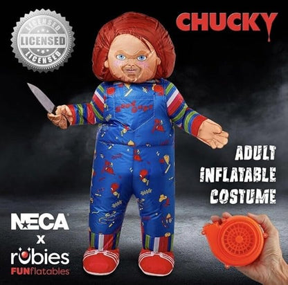 Rubies Licensed Chucky Inflatable Costume- Inflatable Costume Adult Chucky Doll Life Size 6’ Chucky Costume Lightweight Built-In Fan Blow Up Costumes for Adults Funny Halloween Costumes for Men Women