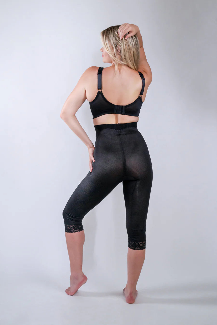 6266 High Waist Capri Pant Liner with Tummy Control Satin Panel| Memory Compression Fabric | Medium Support