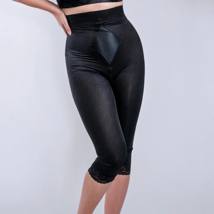 6266 High Waist Capri Pant Liner with Tummy Control Satin Panel| Memory Compression Fabric | Medium Support