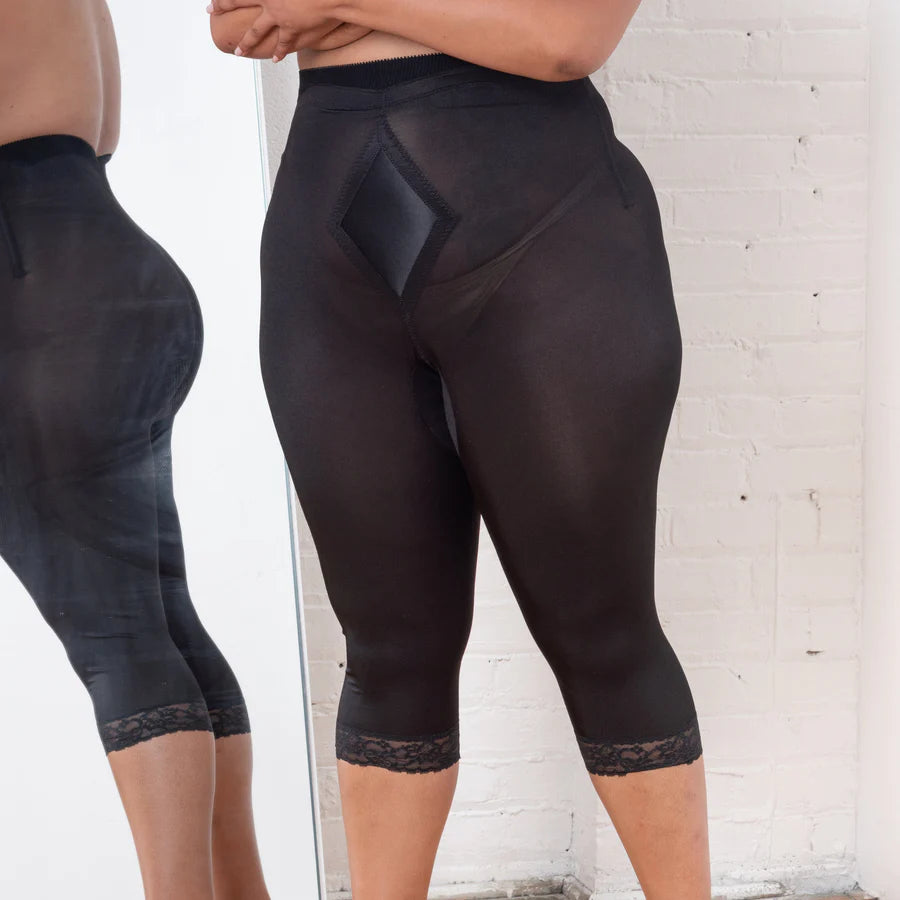 6266 High Waist Capri Pant Liner with Tummy Control Satin Panel| Memory Compression Fabric | Medium Support