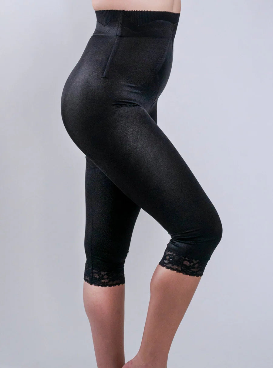 6266 High Waist Capri Pant Liner with Tummy Control Satin Panel| Memory Compression Fabric | Medium Support