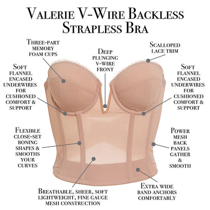 6390 Valerie Deep Front Plunge V-Wire Backless Strapless Bridal Bra