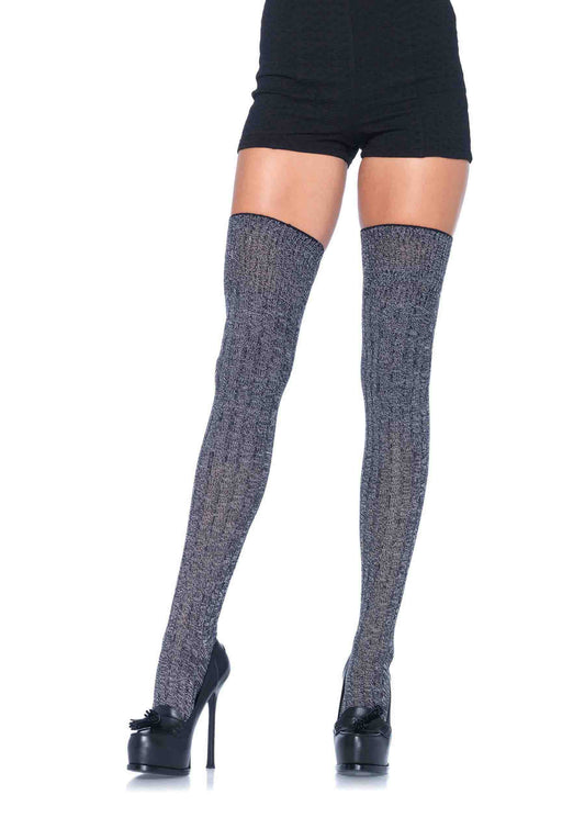 Heather acrylic rib knit thigh highs O/S GREY