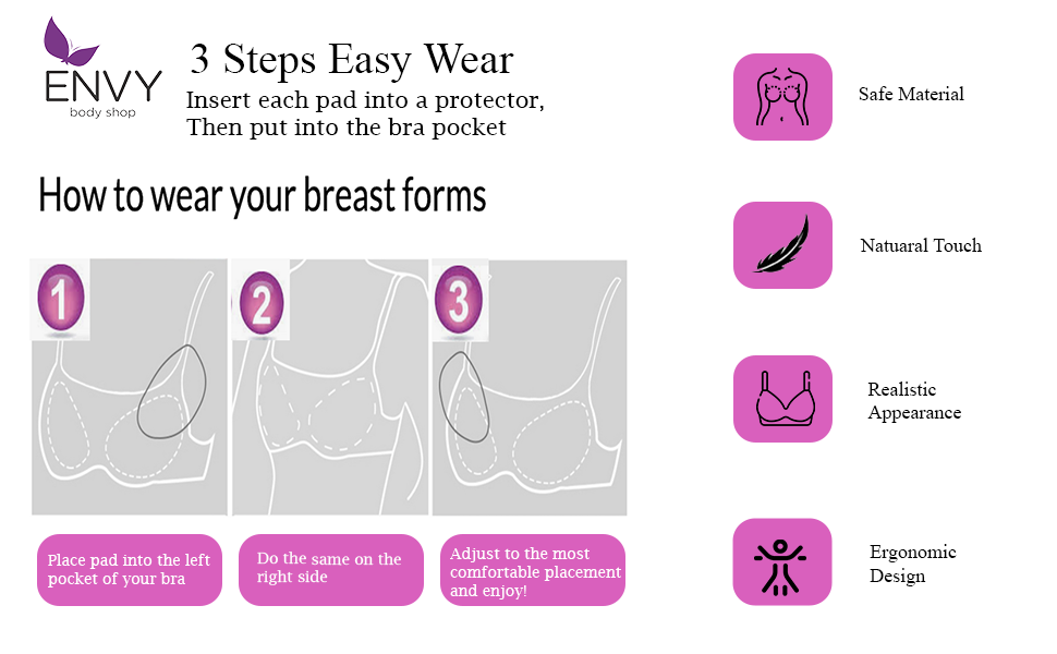 Envy Body Shop New!! Natural Feel™ Triangle Silicone Breast Forms for Fake Boobs, Mastectomy, Prosthesis, Crossdresser, Bra Pad Enhancers