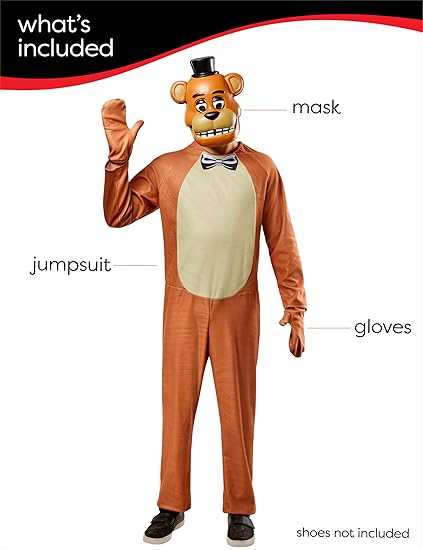 Rubies Adult Five Nights at Freddy's Freddy Costume Jumpsuit, Gloves, and Half-mask