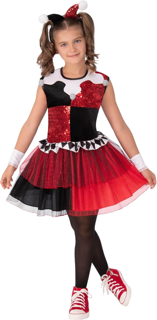 DC Comics Villains: Harley Quinn Costume Dress for Kids by Rubies, Girl's Medium