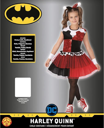 DC Comics Villains: Harley Quinn Costume Dress for Kids by Rubies, Girl's Medium