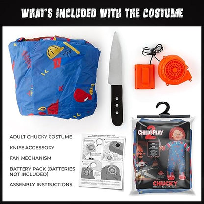 Rubies Licensed Chucky Inflatable Costume- Inflatable Costume Adult Chucky Doll Life Size 6’ Chucky Costume Lightweight Built-In Fan Blow Up Costumes for Adults Funny Halloween Costumes for Men Women