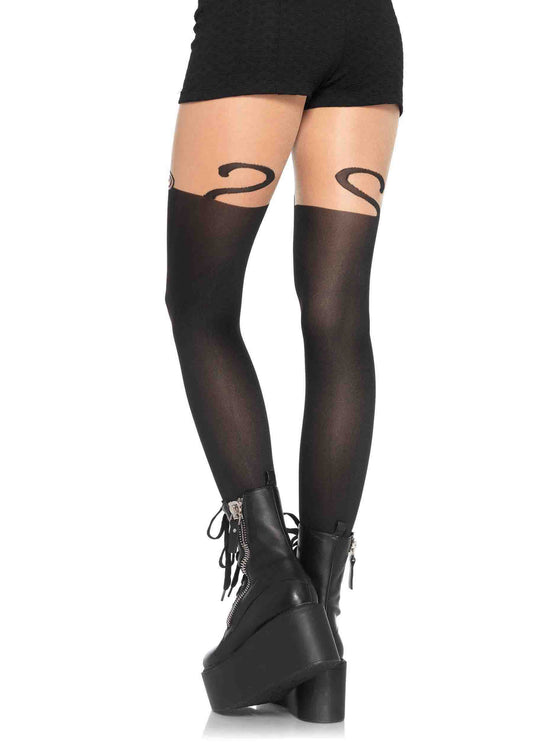 Spandex monkey business opaque pantyhose with curvy tail O/S BLACK