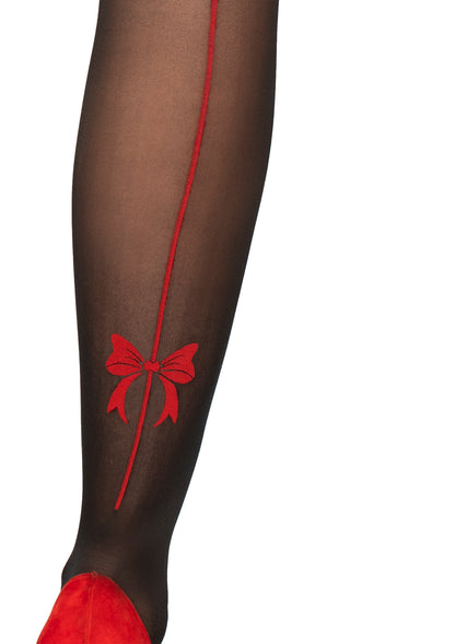 Spandex Sheer Pantyhose With Contrast Backseam and Bow Accent