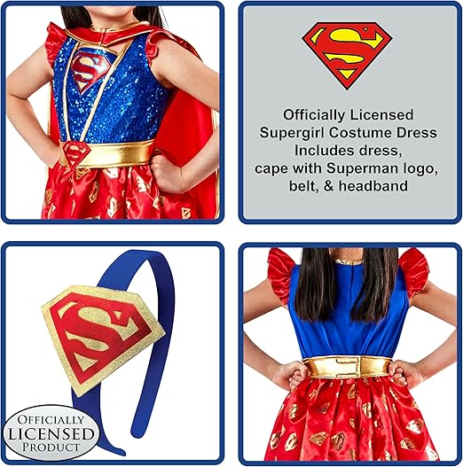 Rubie's Girl's DC Comics Supergirl Costume Dress with Cape and Headpiece