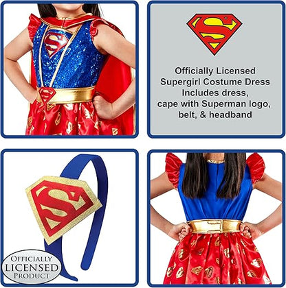 Rubie's Girl's DC Comics Supergirl Costume Dress with Cape and Headpiece